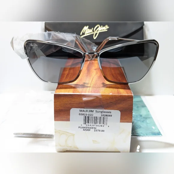 New Maui Jim Puakenikeni Shiny Silver Polarized Grey Lens  display picture 1